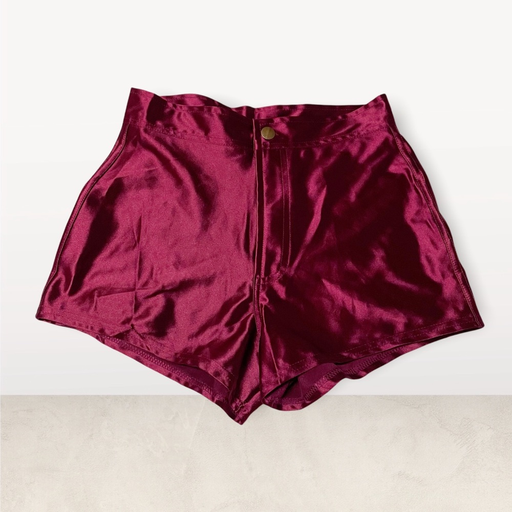 Burgundy shiny high waisted shorts S